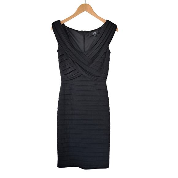 TADASHI SHOJI Black Jersey Shutter Pleated V-neck Cocktail Party Dress Small - Picture 8 of 11